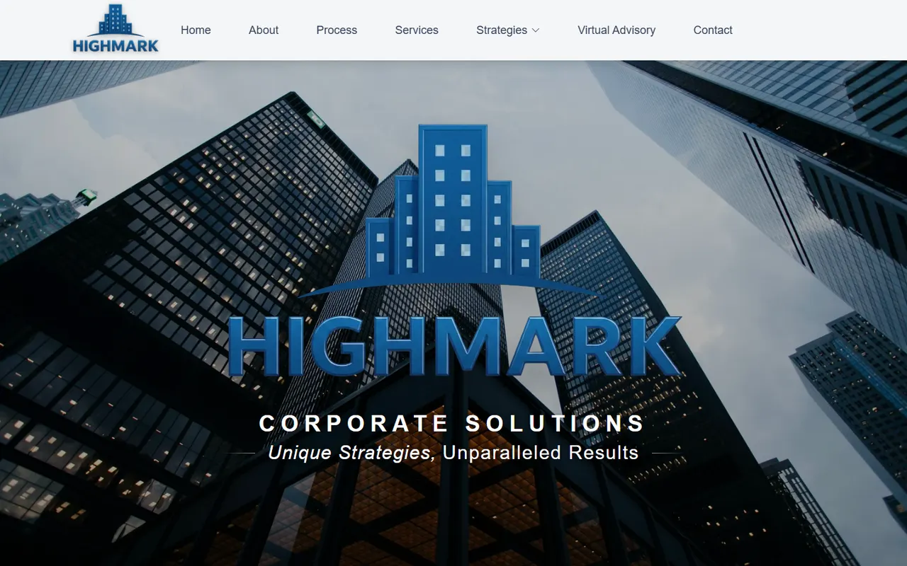 Highmark Corporate Solutions homepage — logo over a skyscraper hero image